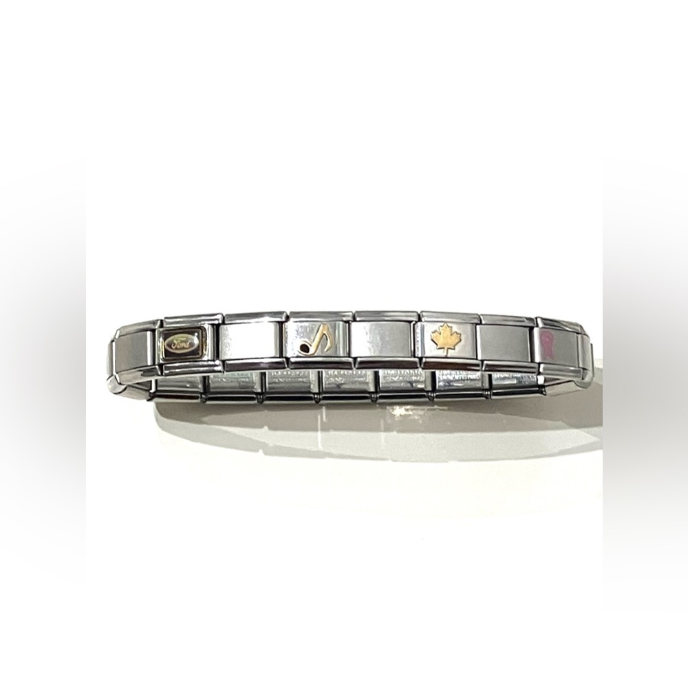 Stainless Steel 18K Accents Italian Charm Bracelet